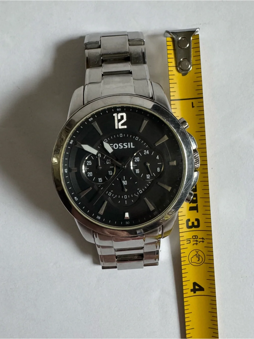 Fossil Grant Watch Chronograph Silver Tone Black Dial Stainless Steel Works